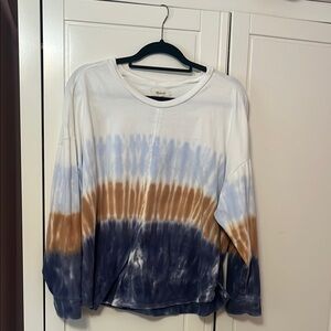 Tie-Dye Long Sleeve Top - White, Brown, and Blue